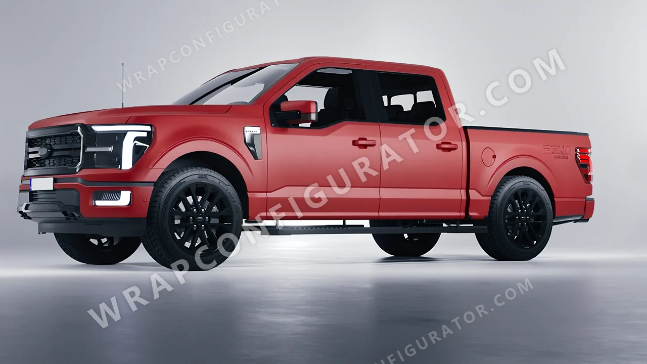 Red Ford F-150 Lariat 2024 wrapped in 3M Matte Red M13