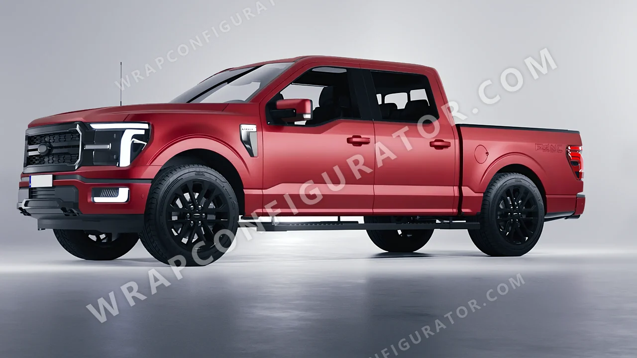 Red Ford F-150 Lariat 2024 wrapped in 3M Matte Red Metallic M203