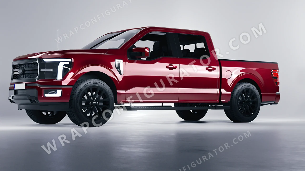 Red Ford F-150 Lariat 2024 wrapped in 3M Ruby Rosso HG73