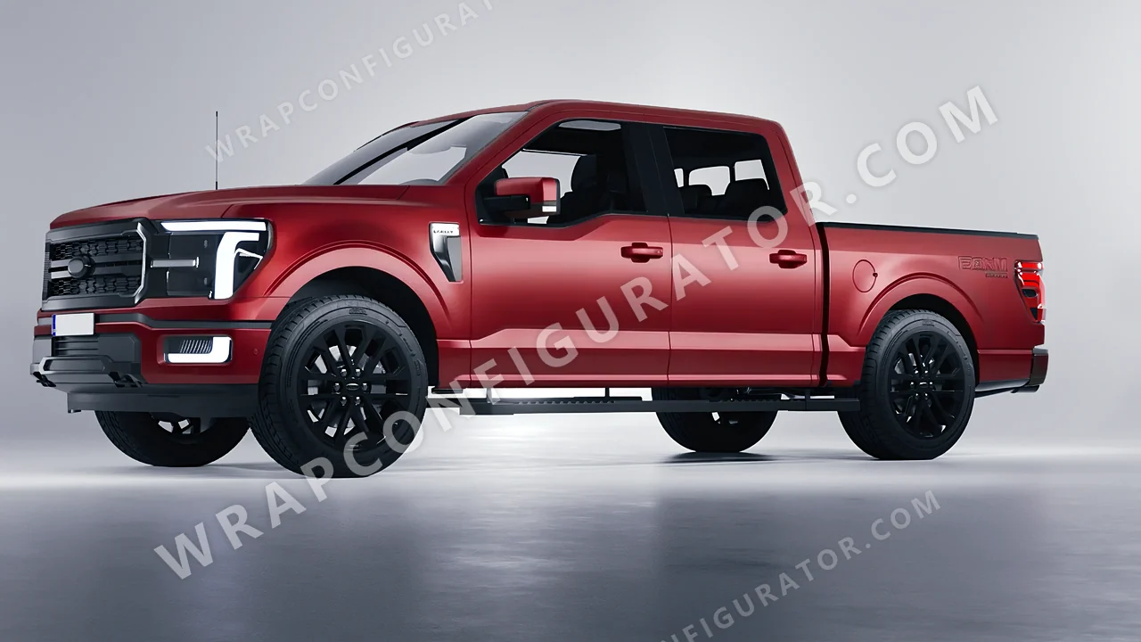 Red Ford F-150 Lariat 2024 wrapped in 3M Satin Smoldering Red S363