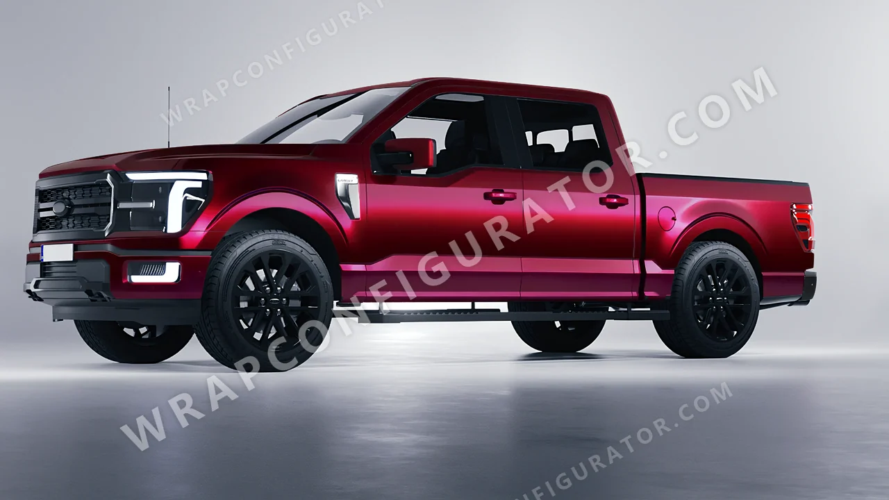 Red Ford F-150 Lariat 2024 wrapped in Colourshield PPF by HyperPro Ghost Dark Red MSF25-P