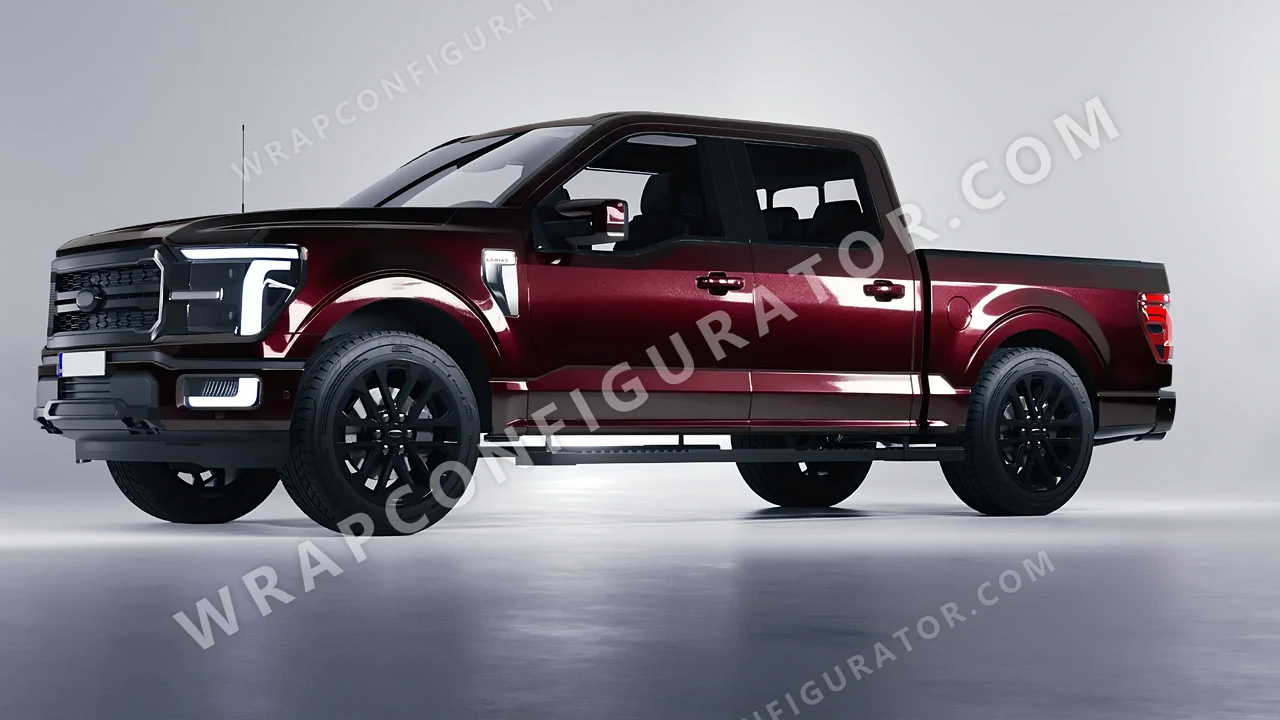 Red Ford F-150 Lariat 2024 wrapped in Inozetek Dynamic PPF Black Cherry DPPF915