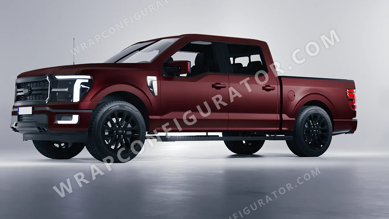 Red Ford F-150 Lariat 2024 wrapped in KPMF Matt Widowed Red K75508