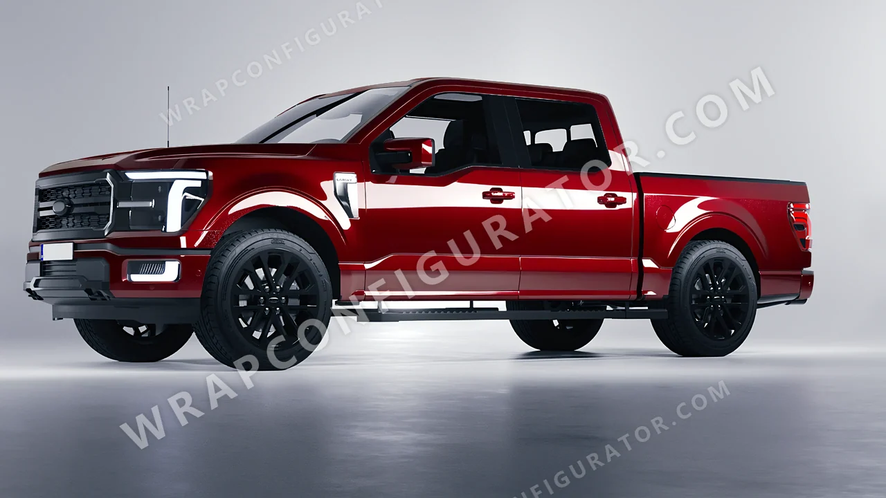 Red Ford F-150 Lariat 2024 wrapped in ORACAL Dark Red 970RA-030G