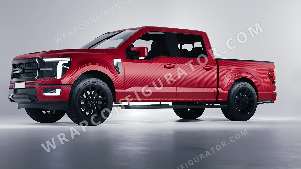 Red Ford F-150 Lariat 2024 wrapped in ORACAL Geranium Red Carbon 975-305CA