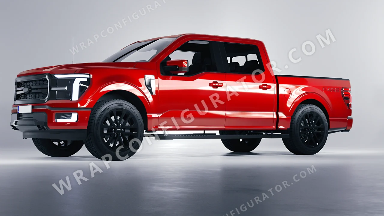 Red Ford F-150 Lariat 2024 wrapped in ORACAL Red 970RA-031G