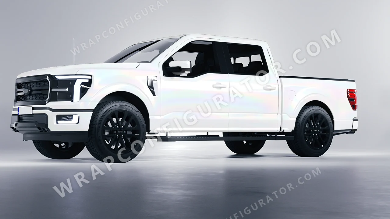 White Ford F-150 Lariat 2024 wrapped in 3M Satin Flip Ghost Pearl SP280