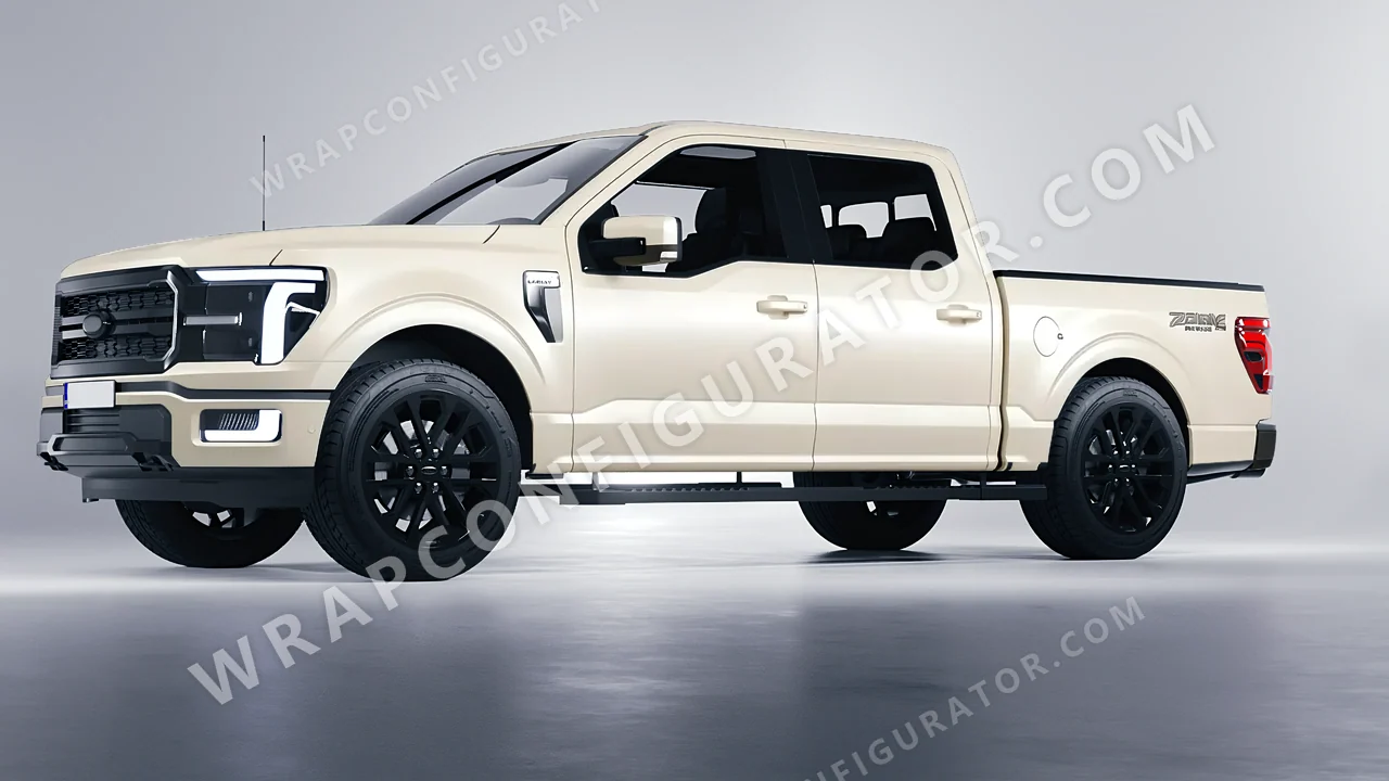 White Ford F-150 Lariat 2024 wrapped in 3M Satin Frozen Vanilla SP240