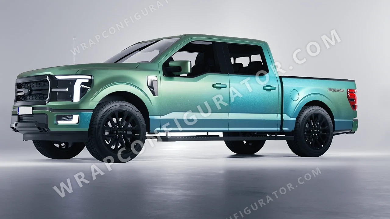 White Ford F-150 Lariat 2024 wrapped in KPMF Arctic Borealis K75509