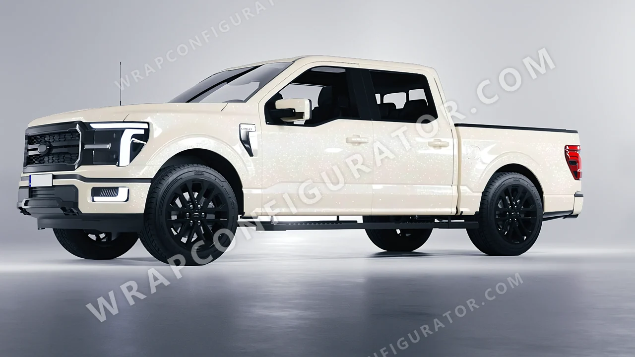 White Ford F-150 Lariat 2024 wrapped in ORACAL Nacre 970RA-946G