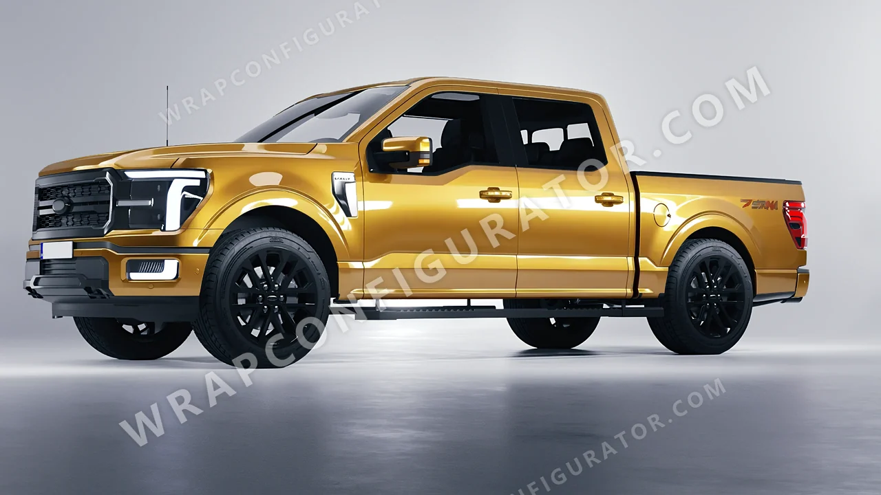 Yellow Ford F-150 Lariat 2024 wrapped in 3M Gloss Gold Metallic G241