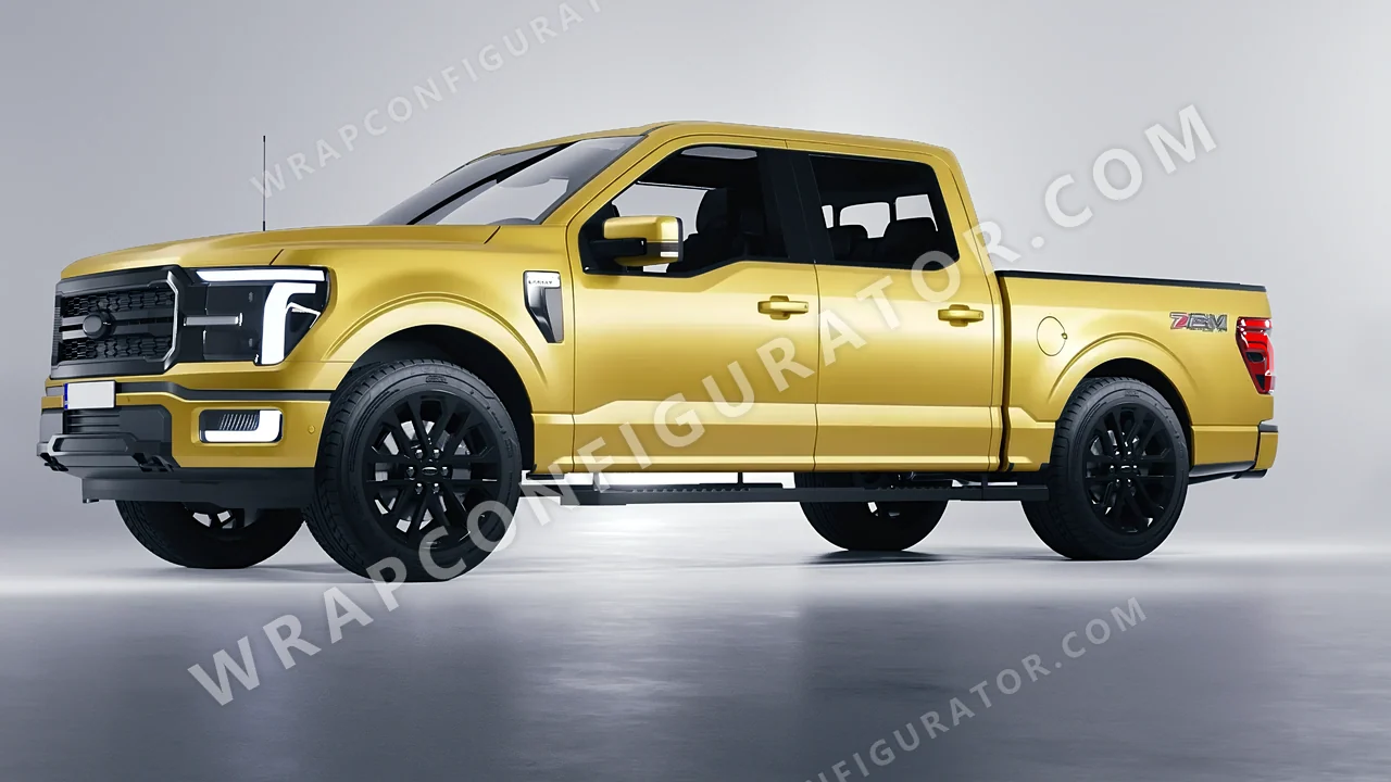 Yellow Ford F-150 Lariat 2024 wrapped in 3M Satin Bitter Yellow S335