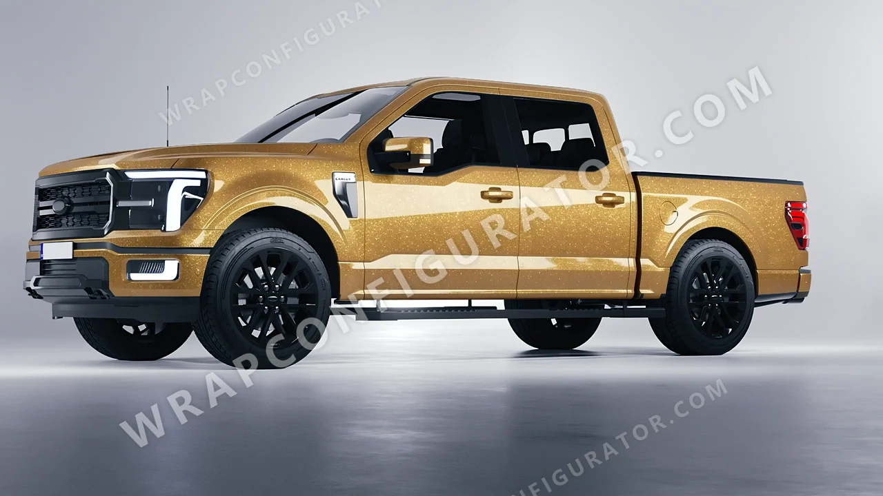 Yellow Ford F-150 Lariat 2024 wrapped in Avery Dennison Amber SW900-221-D