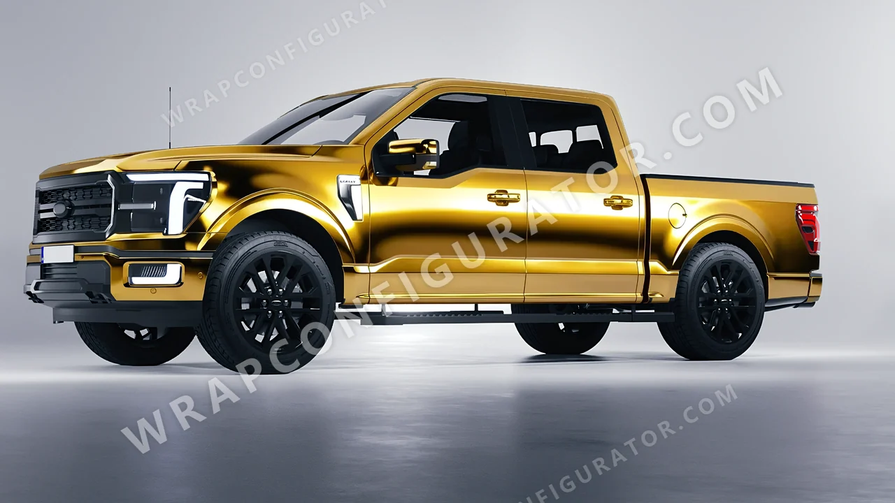 Yellow Ford F-150 Lariat 2024 wrapped in Avery Dennison Gold SF100-604-S