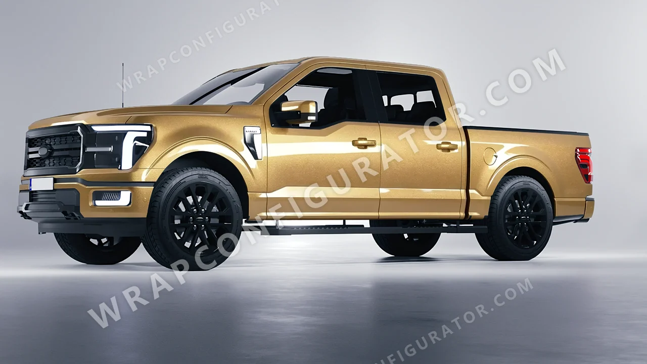 Yellow Ford F-150 Lariat 2024 wrapped in Avery Dennison Gold SW900-215-M