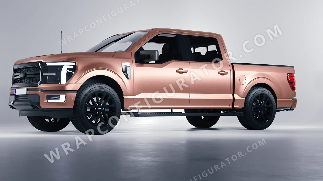 Yellow Ford F-150 Lariat 2024 wrapped in KPMF Rose Gold K75555