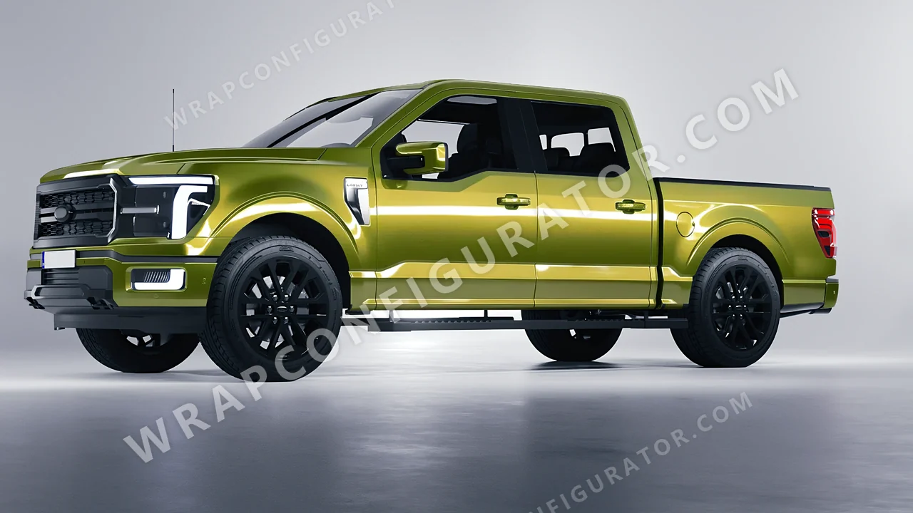 Yellow Ford F-150 Lariat 2024 wrapped in KPMF Solar Flash K75409