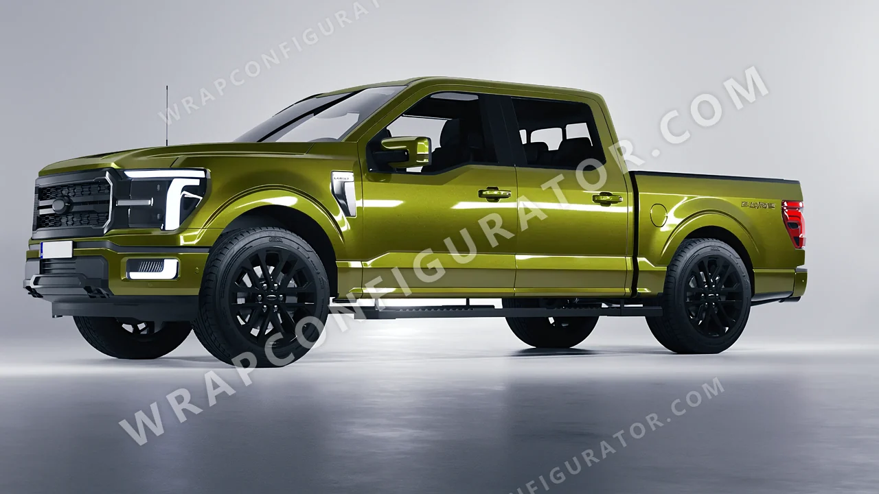 Yellow Ford F-150 Lariat 2024 wrapped in KPMF Verde Solaris K75439