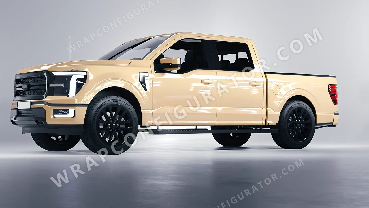 Yellow Ford F-150 Lariat 2024 wrapped in ORACAL Champagne Myst 970RA-996G