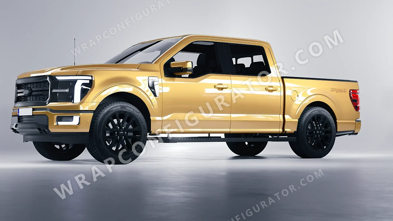 Yellow Ford F-150 Lariat 2024 wrapped in ORACAL Divine Gold 970RA-995G