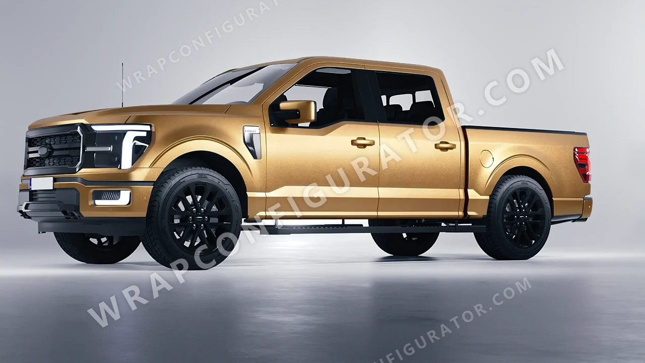 Yellow Ford F-150 Lariat 2024 wrapped in ORACAL Gold 970RA-091M
