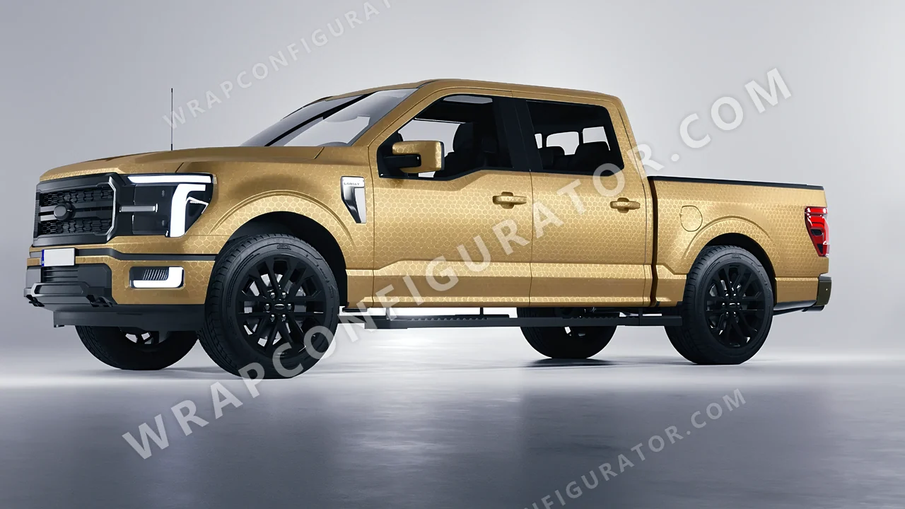 Yellow Ford F-150 Lariat 2024 wrapped in ORACAL Gold Honeycomb 975-091HC
