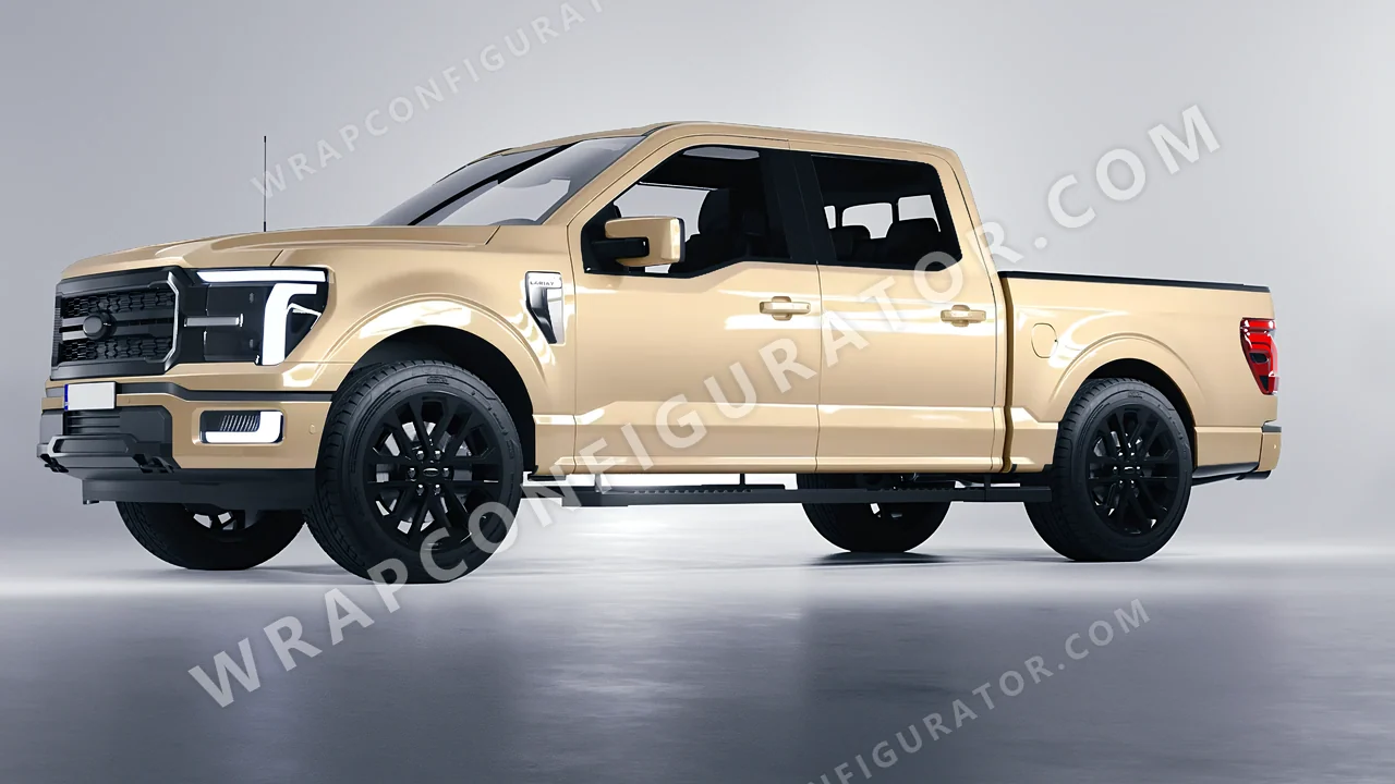 Yellow Ford F-150 Lariat 2024 wrapped in ORACAL Pyrite 970RA-926G