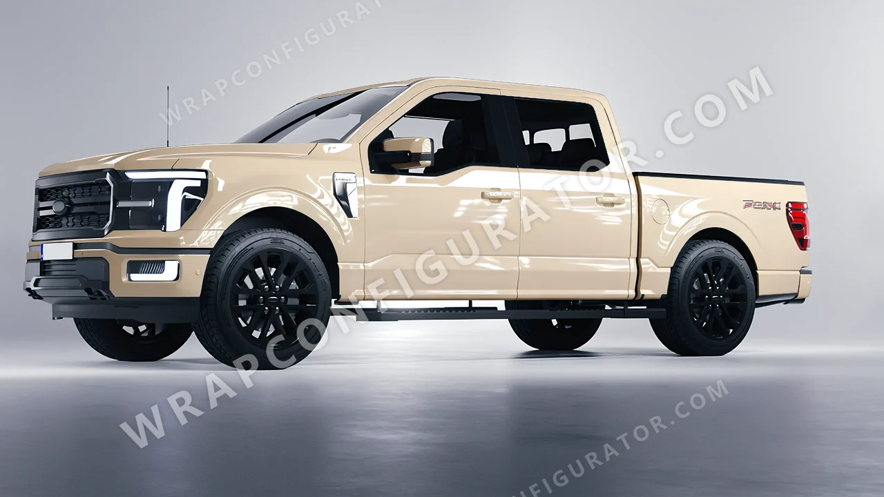 Yellow Ford F-150 Lariat 2024 wrapped in ORACAL Taxibeige 970RA-809G