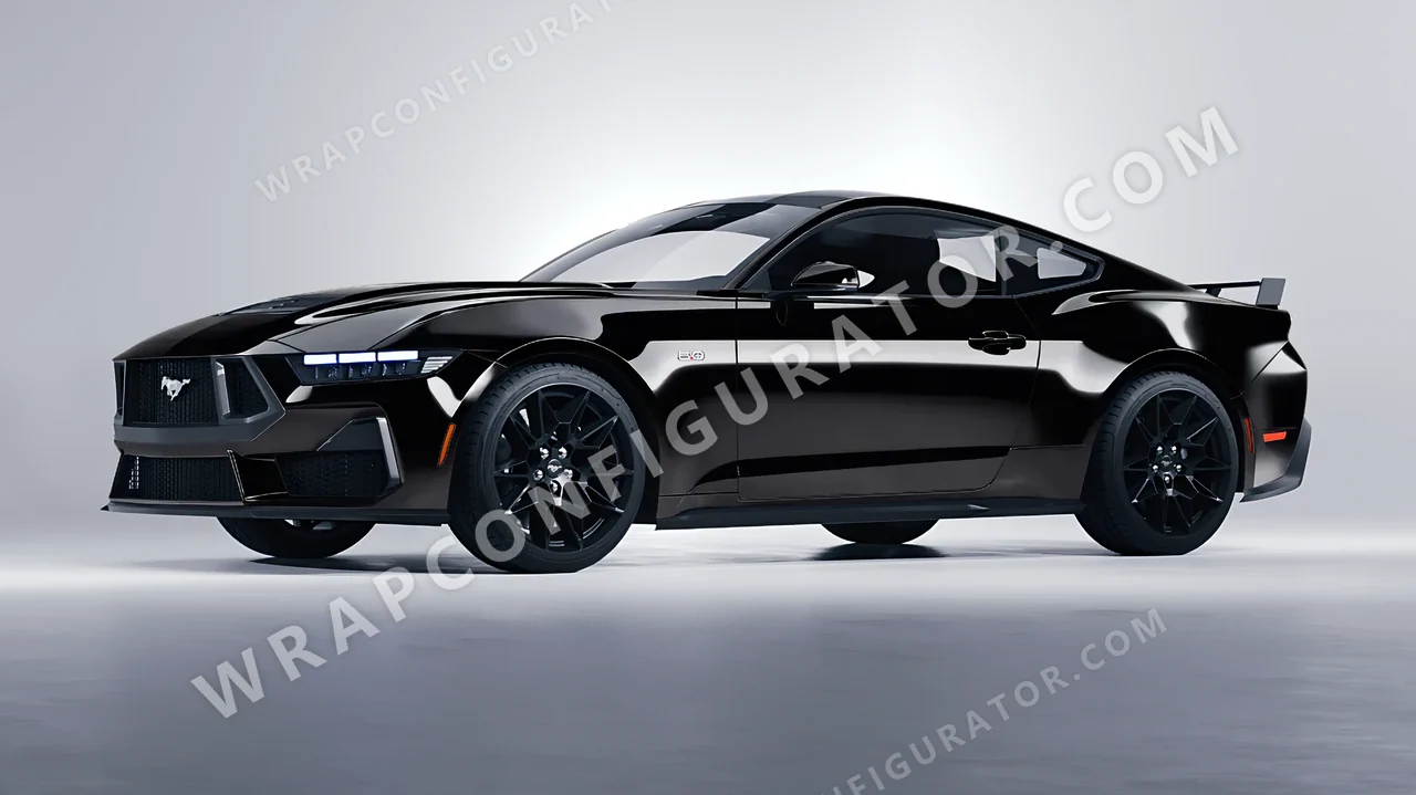 Black Ford Mustang GT 2024 wrapped in 3M Black HG12
