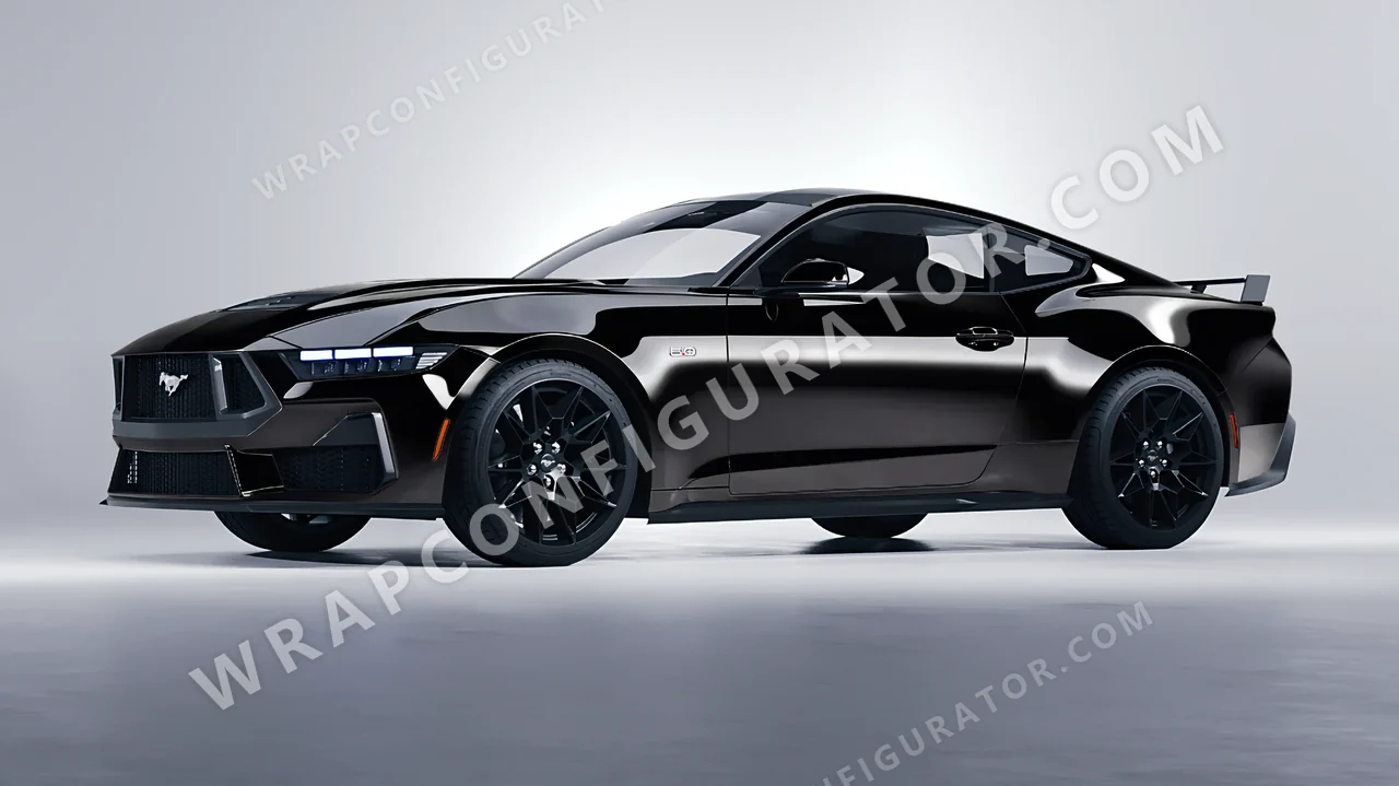 Black Ford Mustang GT 2024 wrapped in 3M Black HG212