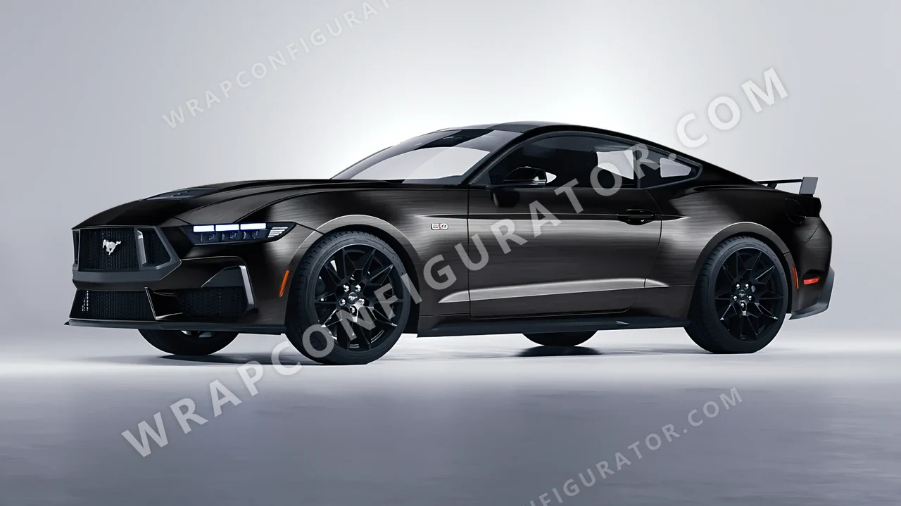 Black Ford Mustang GT 2024 wrapped in 3M Brushed Black Metallic BR212
