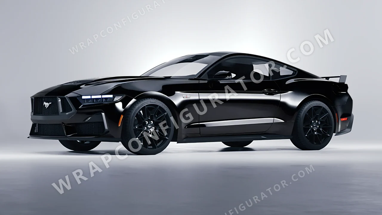 Black Ford Mustang GT 2024 wrapped in 3M Gloss Black G12