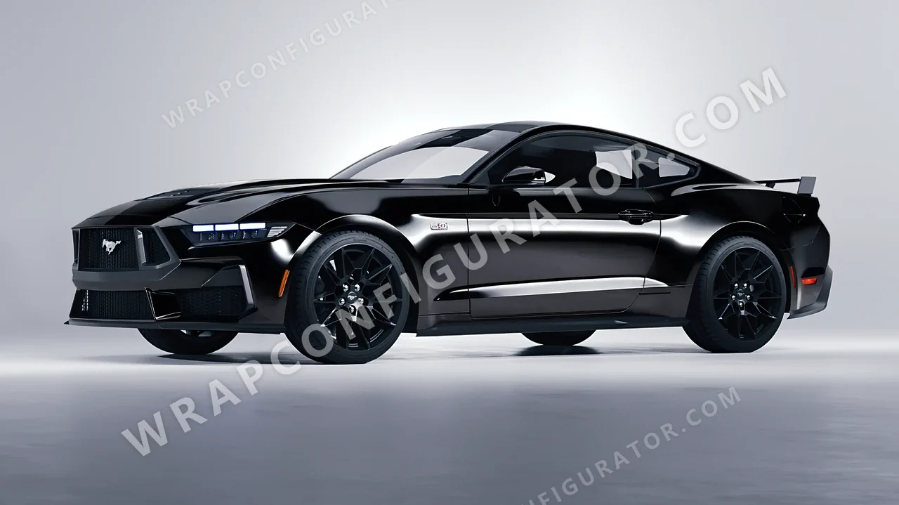 Black Ford Mustang GT 2024 wrapped in 3M Gloss Black Metallic G212