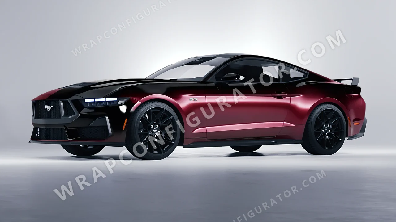 Black Ford Mustang GT 2024 wrapped in 3M Gloss Black Rose GP99