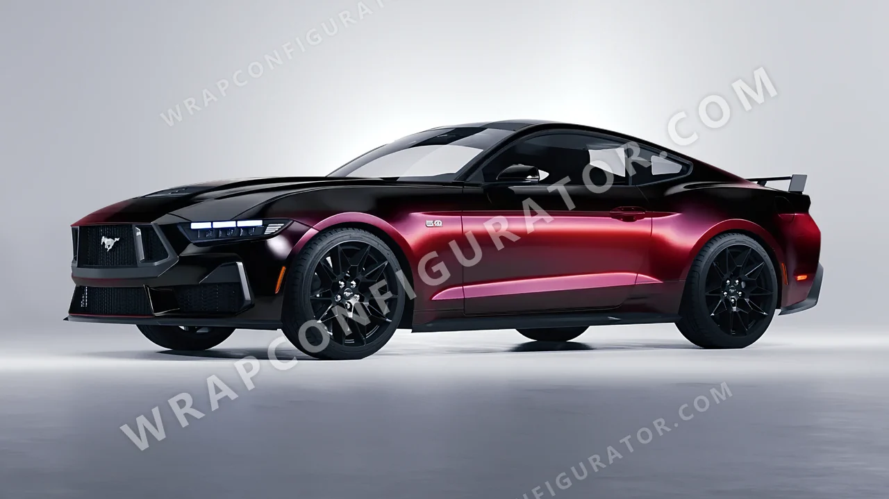 Black Ford Mustang GT 2024 wrapped in 3M Gloss Ember Black GP282
