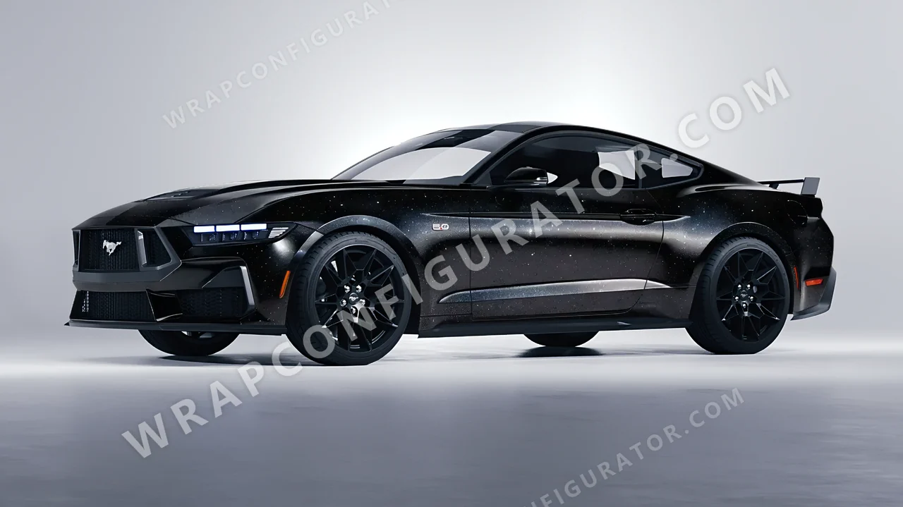Black Ford Mustang GT 2024 wrapped in 3M Gloss Galaxy Black GP292