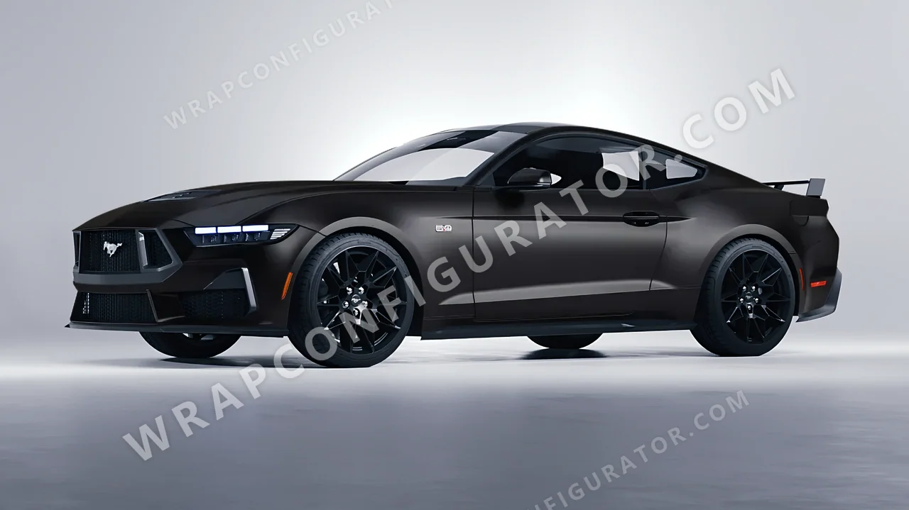 Black Ford Mustang GT 2024 wrapped in 3M Matte Black M12