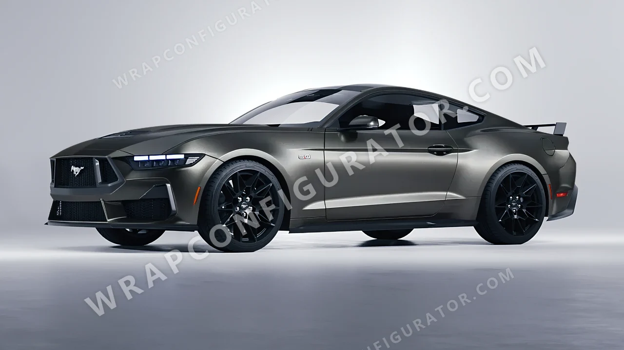 Black Ford Mustang GT 2024 wrapped in Avery Dennison Black Rock Grey SW900-823-M