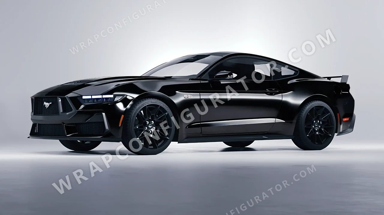 Black Ford Mustang GT 2024 wrapped in Avery Dennison Obsidian Black SW900-191-O