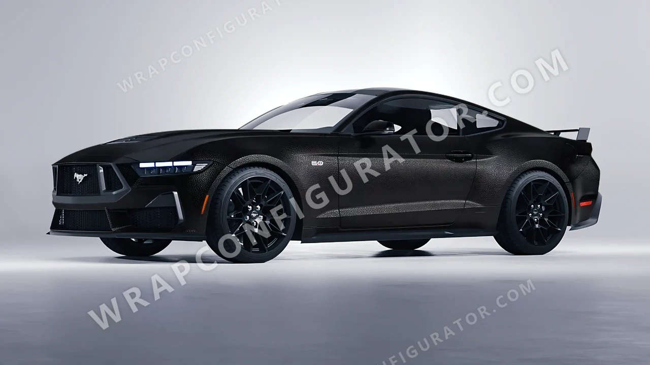 Black Ford Mustang GT 2024 wrapped in Avery Dennison Rugged Onyx Black SW900-182-X