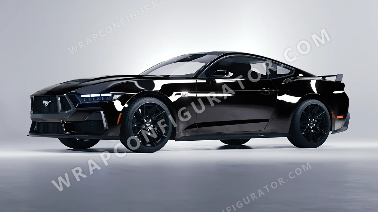 Black Ford Mustang GT 2024 wrapped in Inozetek Dynamic PPF Piano Black DPPF701