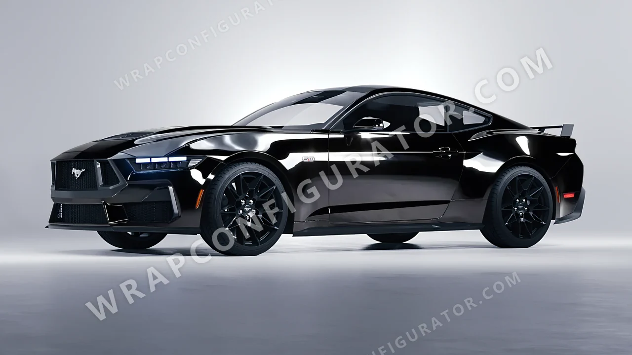 Black Ford Mustang GT 2024 wrapped in KPMF Black K88021