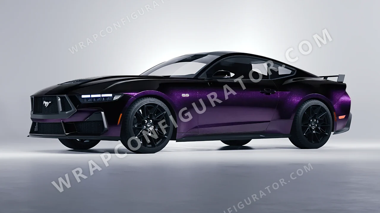 Black Ford Mustang GT 2024 wrapped in KPMF Hypnotic Black Violet K75459