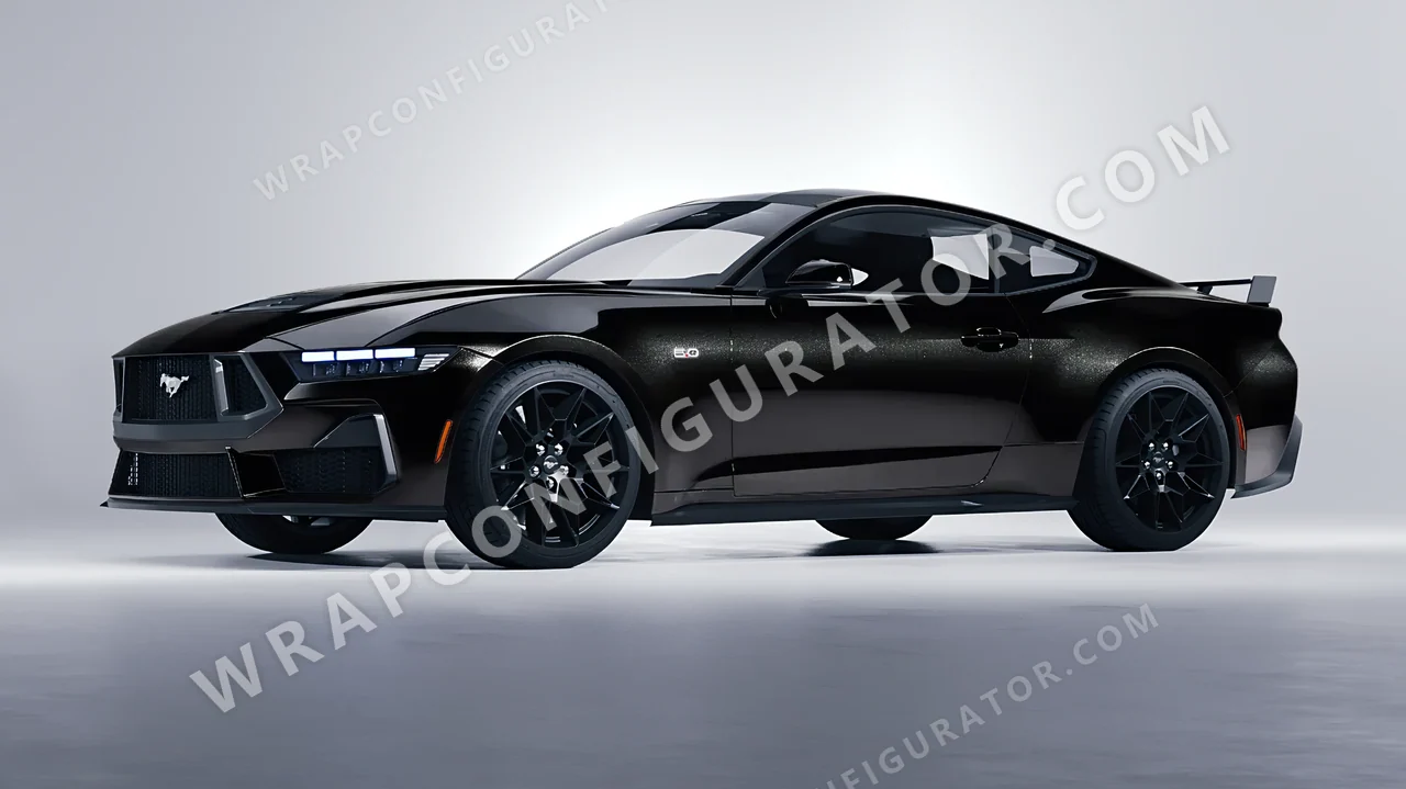 Black Ford Mustang GT 2024 wrapped in KPMF Magnetic Black K75440