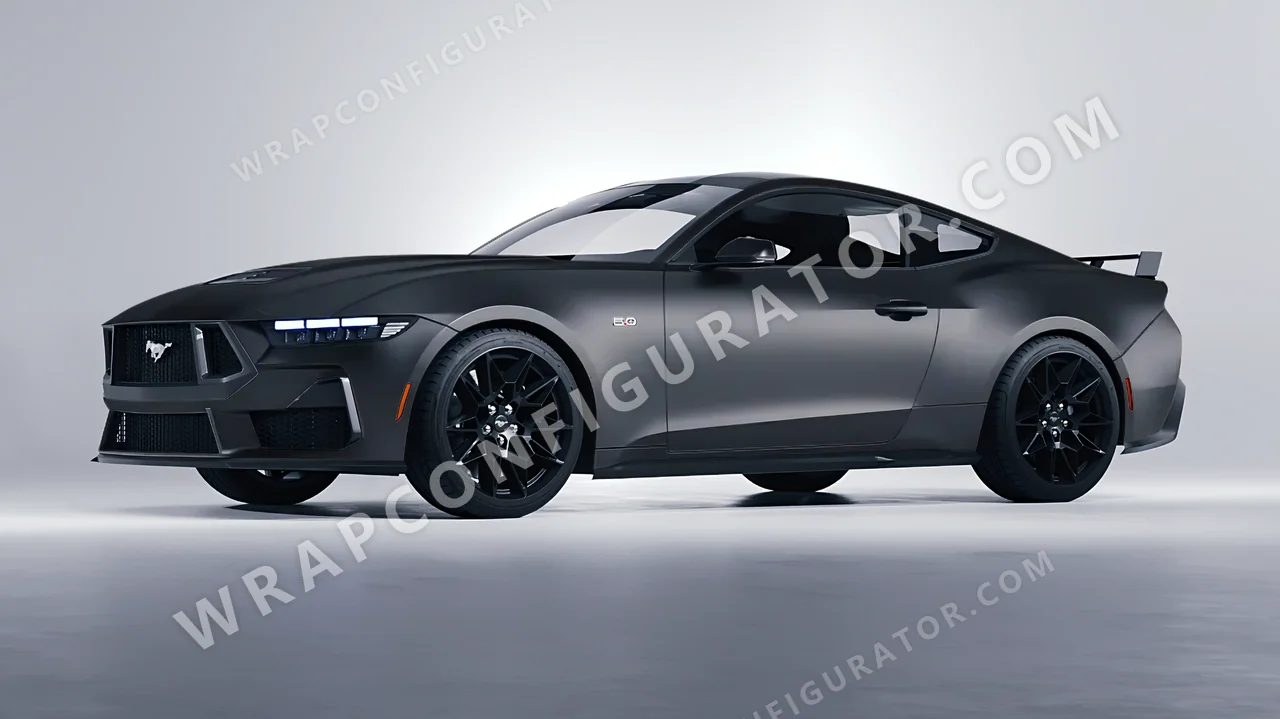 Black Ford Mustang GT 2024 wrapped in KPMF Matt Magnetic Black K75551
