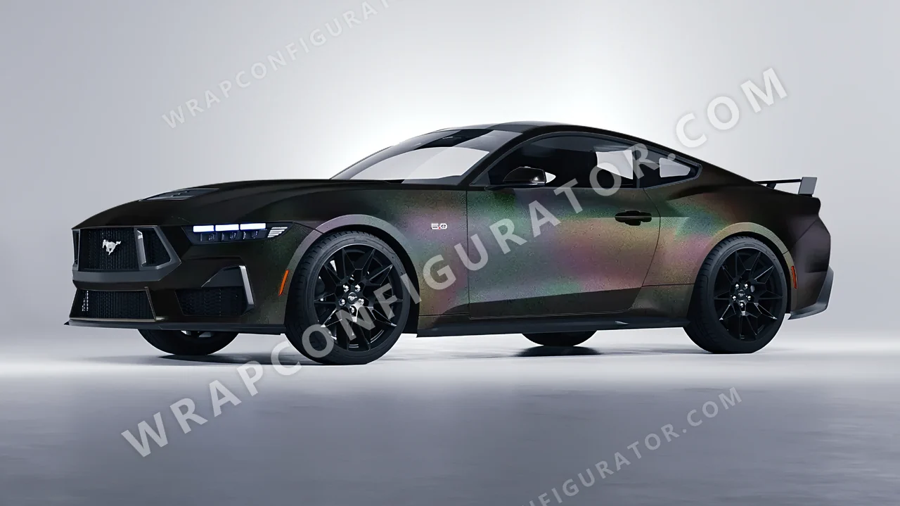 Black Ford Mustang GT 2024 wrapped in KPMF Matt Morpheus Black Starlight K75571