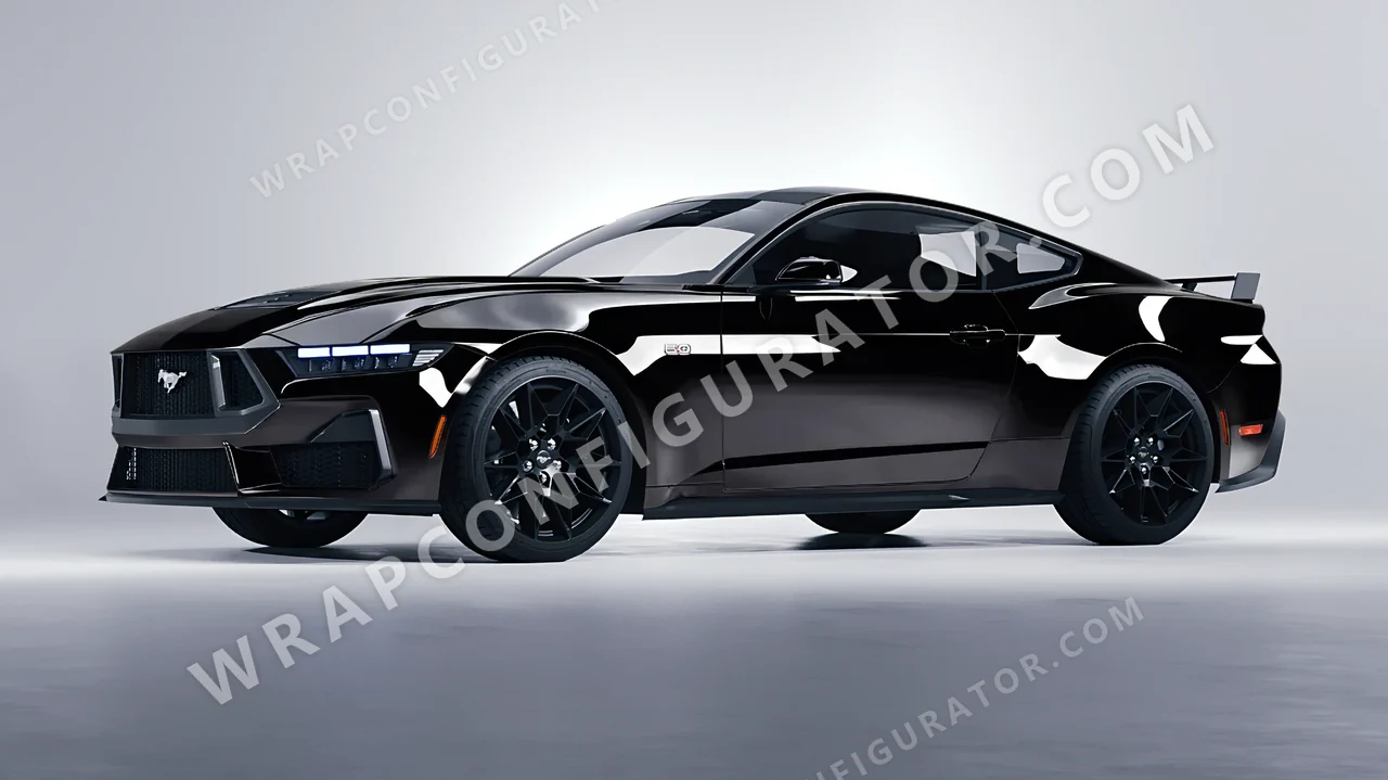 Black Ford Mustang GT 2024 wrapped in KPMF Perfect Black K75443