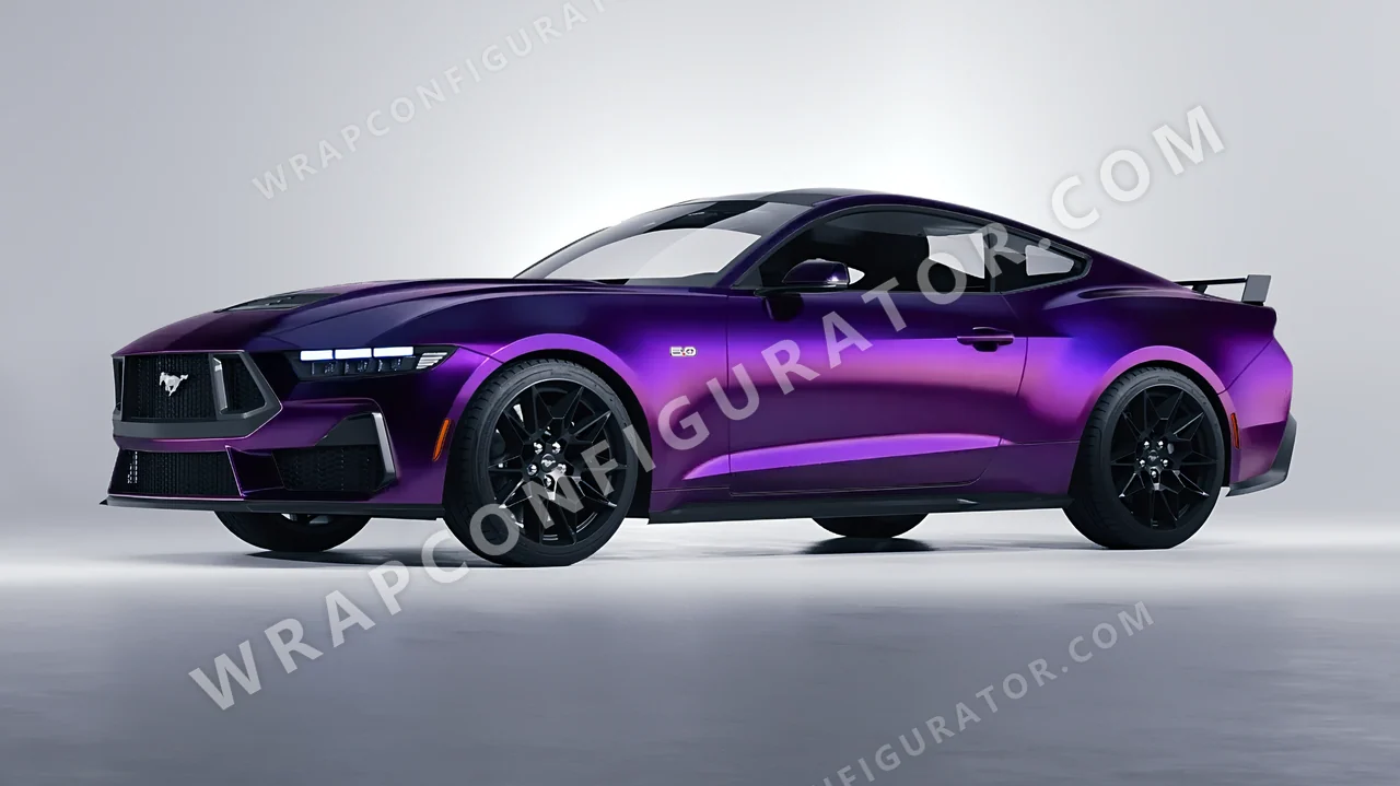 Black Ford Mustang GT 2024 wrapped in KPMF Purple Black Iridescent K75465