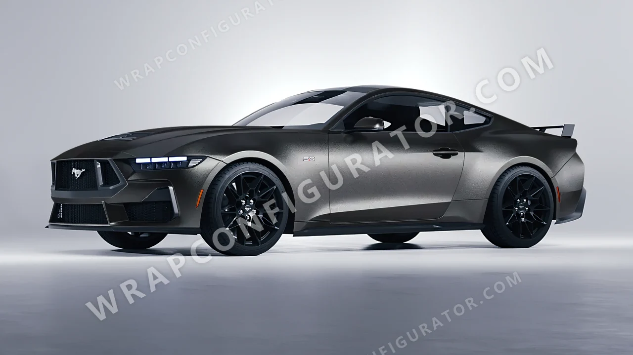 Black Ford Mustang GT 2024 wrapped in ORACAL Graphite 970RA-932M
