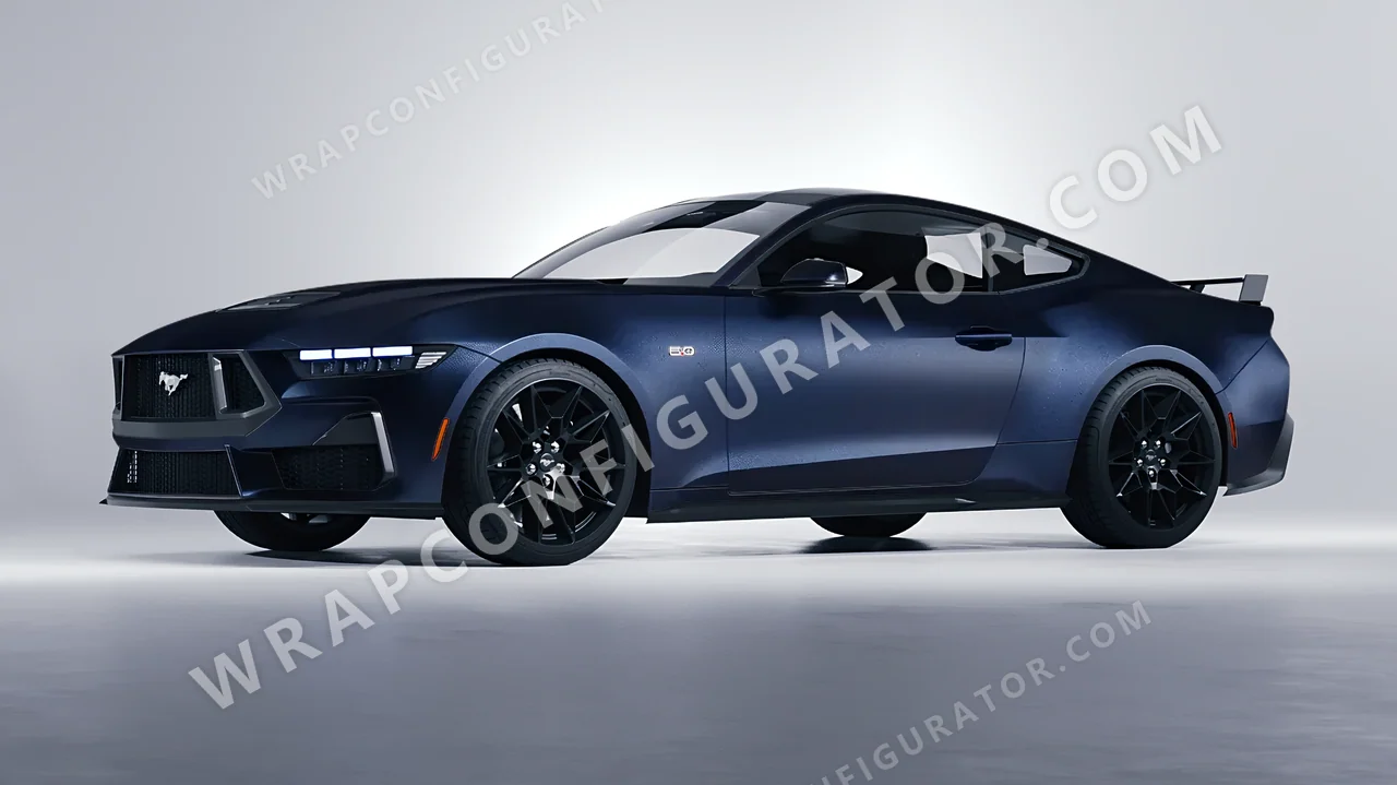 Black Ford Mustang GT 2024 wrapped in ORACAL Moonlight 970RA-190M